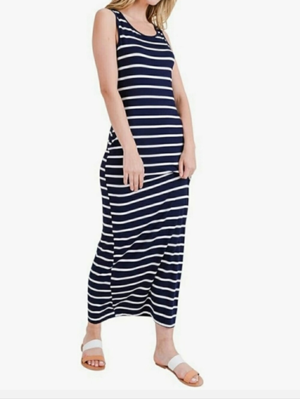 Old Navy Knit Tank Stretch Maxi Dress Navy Stripe Size XXL Coastal Nautical NWT